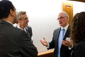 Jim Ellis (right), President and CEO of the Alberta Energy Regulator, with Coglianese (center) and then-Penn Law Dean Wendell Pritchett.